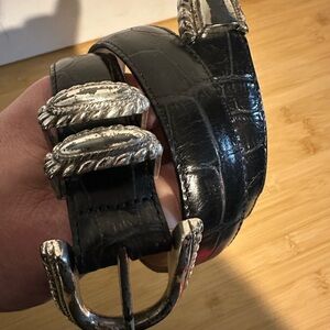 Brighton 44903 Black Croc-Embossed Belt with Silver Accents Size S